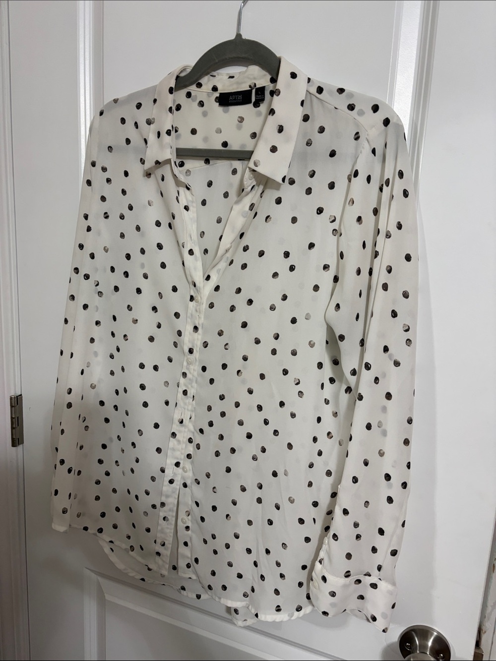 Apt. 9 White Shirt with Black Polka Dots
